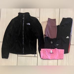 The North face Nike Bundle Clothes Lot of 5 Athletic Tops Pants Leggings Jacket